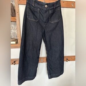 Maeve Dark Denim Crop Wide-Leg Jeans